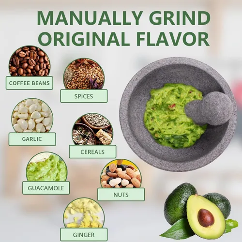 Miniatura 5 de Luvan Juego Grande de Mortero y Maja, 4 Tazas Mortero de Piedra Natural de Granito Sin Pulir para Molcajete Tazón de Guacamole