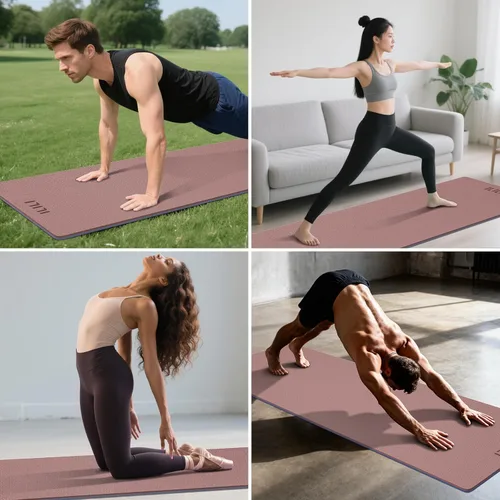 Miniatura 15 de ILILI Tapete de yoga 10mm extra grueso y 193cm extra largo, 76x28x0.4 pulgadas, material TPE antideslizante de doble color, fácil de transportar