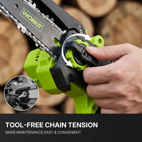 Miniatura 7 de WORKIT Mini motosierra inalámbrica, motosierra eléctrica de 8 pulgadas con 2 baterías, motosierra de mano con engrasador automático, tensión sin