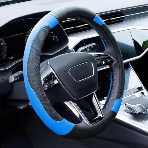 Funda azul para volante de piel de microfibra, accesorios de automóvil deportivo para hombres y mujeres, transpirable, antideslizante, ajuste