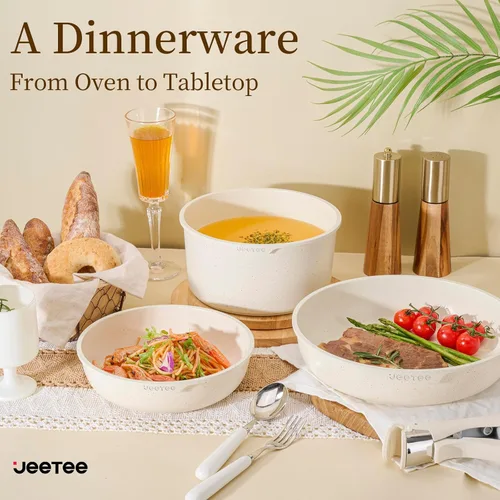 Miniatura 5 de JEETEE Juego de ollas y sartenes antiadherentes, 17 piezas, juegos de utensilios de cocina con mango desmontable, juego de utensilios de cocina