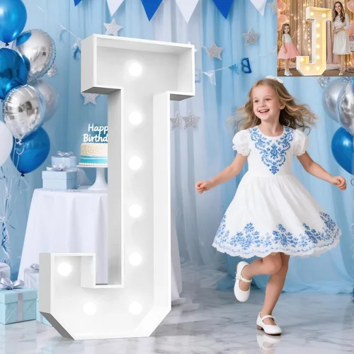 Miniatura 60 de Pooqla Letras de marquesina iluminadas de 3 pies, letras de marquesina con luz LED blanca fría y blanca cálida, letras de mosaico gigante para Letra