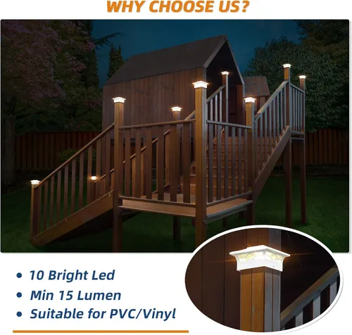 Miniatura 5 de APONUO - Luces solares para punta de poste, paquete de 6, 2 modos, luces solares para postes de valla, IP65 impermeables, encendido/apagado