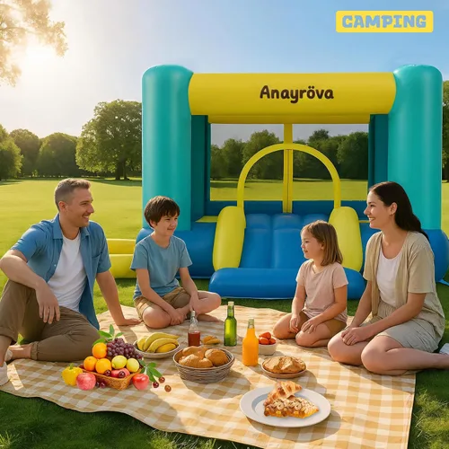 Miniatura 8 de Casa Inflable de Rebote para Niños de 3 a 6 Años, Castillo Hinchable para Interiores y Exteriores con Fosa de Pelotas, Aro de Baloncesto, Juego