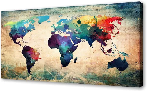 Miniatura 12 de B0550 - Póster de mapa del mundo, lienzo para pared, diseño moderno enmarcado del mundo, decoración de oficina en casa, mapas, impresiones