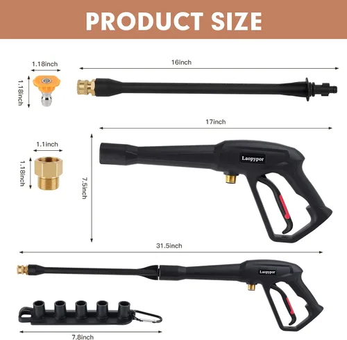Miniatura 5 de Pistola de lavado a presión con varita de extensión, piezas de lavadora a presión con 5 boquillas de pulverización compatibles con Karcher, Ryobi