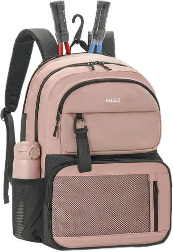 Miniatura 7 de ANILD Bolsa de tenis multideportiva para 2 raquetas con compartimento ventilado para zapatos para hombres y mujeres, Beige, Grande, Bolsa de tenis