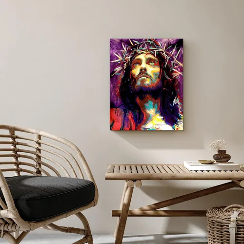 Miniatura 4 de HVEST Arte de pared de Jesucristo en acuarela, retrato cristiano de Jesús, lienzo abstracto enmarcado, obra de arte moderna para dormitorio, sala