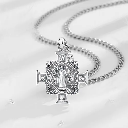 Miniatura 335 de EUDORA Collar de plata de ley 925, San Cristóbal y San Benito, San Miguel, Virgen María, San Judas Tadeo, Cruz de Buen Pastor y Arcángel, Medalla