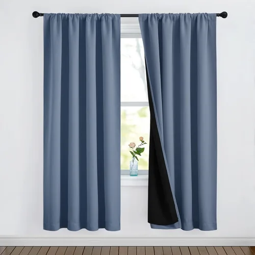 Miniatura 85 de NICETOWN Cortinas blancas 100% opacas, 2 capas gruesas completamente opacas con bolsillo para barra, cortinas aislantes térmicas para Blanco puro