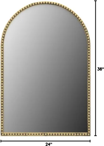 Miniatura 7 de Espejo de pared arqueado para baño, 24 x 36 pulgadas, marco de cuentas de metal, espejo decorativo, grande, moderno, rústico, envejecido, decoración