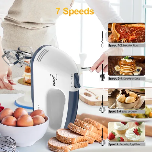 Miniatura 3 de LILPARTNER Batidora de mano eléctrica, pequeña batidora de alimentos de 7 velocidades, 304 x (1 batidor, 2 batidores, 2 ganchos de masa) licuadora