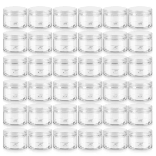 Miniatura 10 de Loretoy Paquete de 36 tarros de plástico de 2 onzas con tapas, sin BPA, reutilizables, rellenables, recipientes de cosméticos transparentes