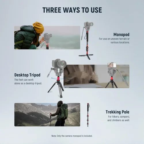 Miniatura 7 de NEEWER Soporte monopie para cámara de 67.7 pulgadas, trípode de viaje de fibra de carbono ligero con base desmontable para videocámara DSLR