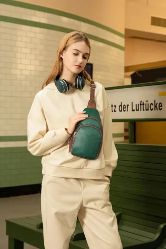 Miniatura 36 de Telena Riñonera pequeña para mujer, de cuero, cangureras, bolsa de pecho para mujer