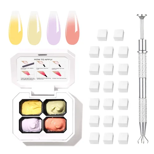 Miniatura 14 de Finger Secret - Juego de 9 colores de esmalte de uñas de gel Ombre Pat, paleta de esmaltes de gel con 20 esponjas de uñas para arte de uñas de gel