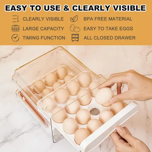 Miniatura 2 de Recipiente de almacenamiento de huevos para refrigerador,Soporte para 32 huevos para refrigerador,Organizador de huevos de gran capacidad