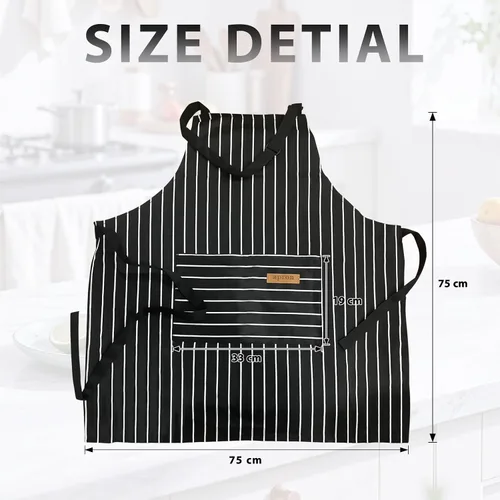 Miniatura 2 de VALOME Paquete de 2 delantales de cocina, delantales para cocinar con 2 bolsillos, correa ajustable unisex para el cuello, delantales de chef