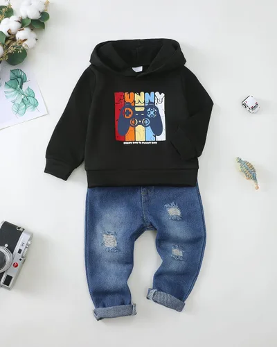 Miniatura 34 de Renotemy Ropa de bebé para niño, trajes de mezclilla, sudadera con capucha para bebés, pantalones de mezclilla, ropa para niños pequeños