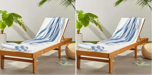 Amazon Basics Soft & Absorbent Beach Towels, 100% Cotton, Cabana Stripe, Machine Washable, Quick Dry, Large 30" x 60", Sky Blue, 4-Pack