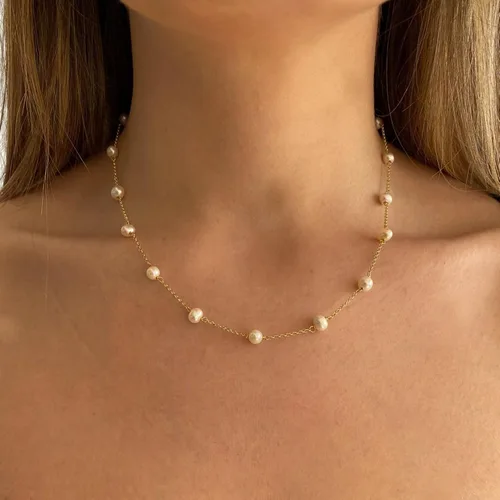 Miniatura 2 de TOBENY Collares de perlas para mujer, chapado en oro de 14 quilates, collar de gargantilla delicada cadena de boda collar de perlas de agua dulce