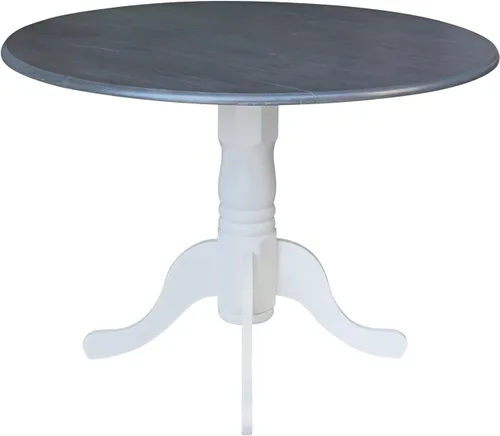 Miniatura 19 de IC International Concepts, mesa de comedor redonda de 42" con pedestal y dos alas plegables, madera maciza, Parawood resistente, color blanco