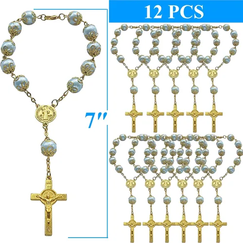 Miniatura 2 de 12pcs azul sintética Pearl Decenio Rosario Party Favor – Favor para bautizo, Primera Comunión, Bautismo, Boda, Sweet 15 – Recuerdos para Primera
