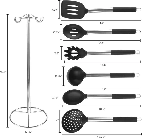 Miniatura 2 de Classic Cuisine - Juego de utensilios de cocina de 7 piezas, herramientas y soporte de cocina de acero inoxidable y silicona, resistente al calor