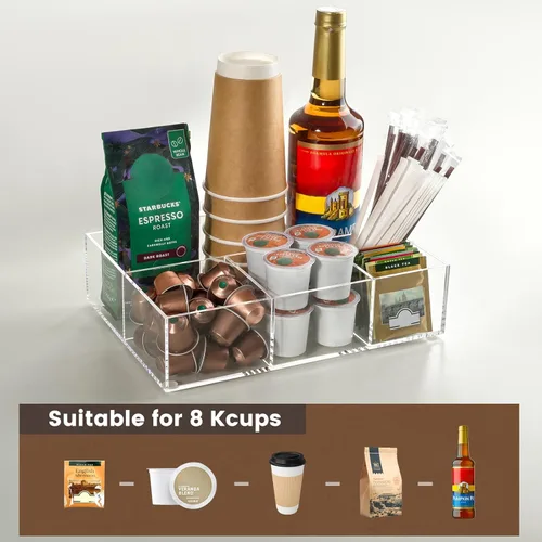 Miniatura 3 de BEYGORM Organizador de estación de barra de café acrílico para mostrador, organizador de refrigerios transparente para la sala de descanso