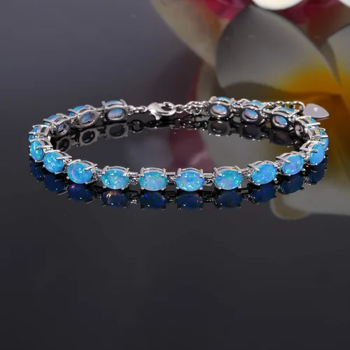 Miniatura 2 de CiNily Pulsera chapada en rodio de ópalo de fuego para mujer, regalo de boda, 8.5 pulgadas