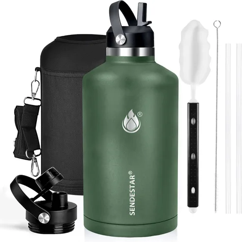 Miniatura 67 de SENDESTAR Botella de agua aislada de 24 onzas, boca ancha, botella de agua de 24 onzas con tapa con popote, tapa de boquilla, acero inoxidable