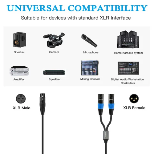 Miniatura 2 de JOLGOO Divisor XLR - Cable Y hembra a macho doble, 1.6 pies