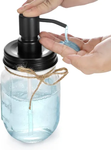 Miniatura 9 de Dispensador de jabón en tarro Mason de alta calidad, color negro, 16 onzas, hecho de acero inoxidable a prueba de óxido, dispensador de jabón
