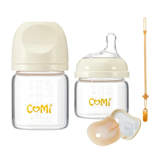 Miniatura 12 de COMI Biberones de vidrio natural para bebés que amamantan, juego de biberones anticólicos para recién nacidos con pezón de flujo lento, 0-3 meses