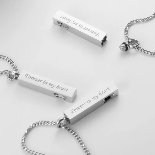 Miniatura 3 de Paquete de 3 collares de urna para cenizas, joyería conmemorativa de cremación para cenizas, urna de barra de circonita cúbica, colgante de urna