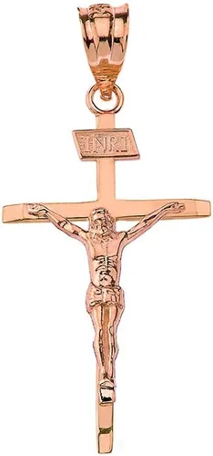 Miniatura 8 de Claddagh Gold Colgante de cruz de crucifijo católico de Jesucristo en INRI (mediano: 1.44 pulgadas)