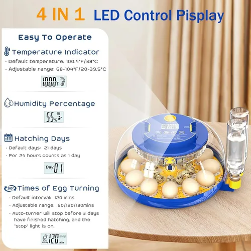 Miniatura 2 de Incubadora de 18 huevos con giro automático de huevos y control de humedad, recarga de agua, vela de huevos, incubadoras para incubar pollo, patos