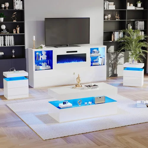 Miniatura 7 de AMERLIFE Soporte de TV con chimenea de 68 pulgadas con chimenea de 40 pulgadas, moderno centro de entretenimiento con chimenea de alto brillo
