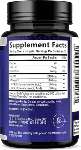 Miniatura 9 de Suplementos de aceite de pescado Omega 3 – 2400 mg de aceite de pescado por porción – Omega-3 de triple fuerza con ácidos grasos EPA y DHA – Apoyo