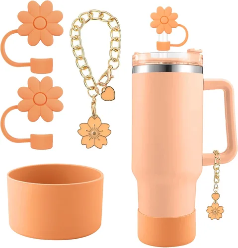 Miniatura 9 de Accesorios para juego de tazas Stanley, 2 tapas de paja de flores reutilizables de 0.394 pulgadas (0.394 in), 1 dije de mango lindo y 1 funda