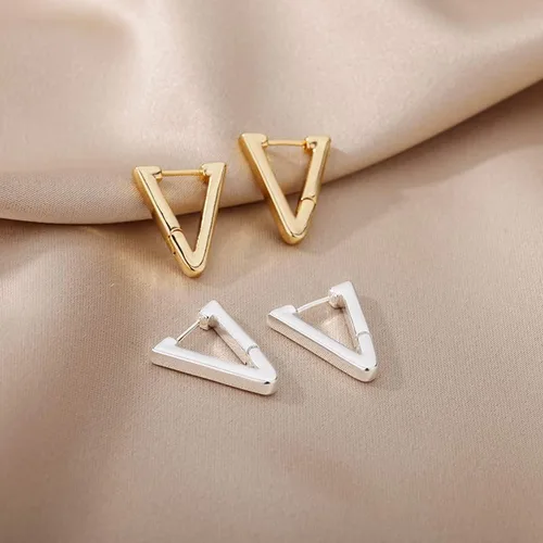 Miniatura 2 de SPRING YOW - Aretes de aro triangulares para mujer, de color plateado, geométrico, en forma de V, accesorios de joyería de moda, dorado, E2310G-3