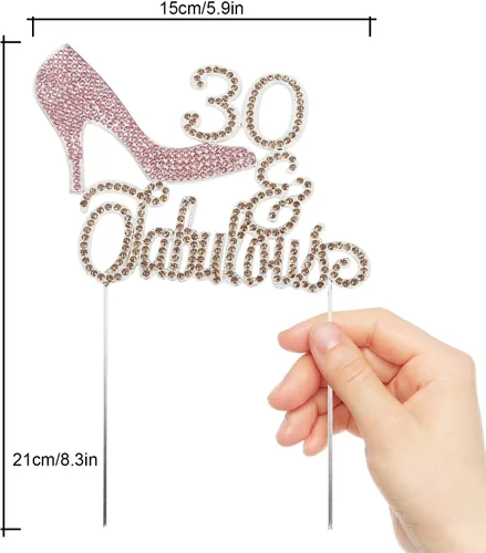 Miniatura 2 de LINGTEER 30 fabulosos adornos para tartas de cristal con diamantes de imitación de tacón alto, color rosa, perfecto para 30 cumpleaños, aniversario