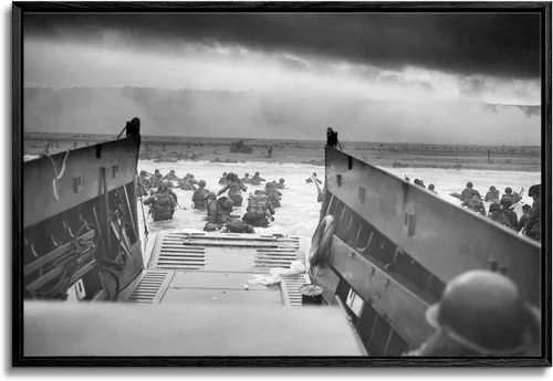 Lienzo con marco flotante para pared, fotografía vintage de los aterrizajes de Normandía del Día D, 24 x 16 pulgadas Desembarcos de Normandía del
