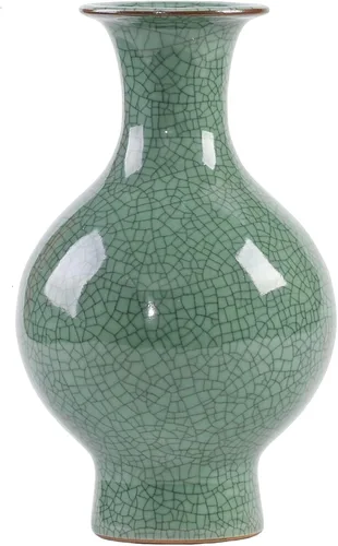11.2 Pulgadas Jarrón Chino de Cerámica Arte Hecho a Mano Antigüedad Grieta de Hielo Esmaltado Jarrones Chinos Grandes de Porcelana Verde Jarrón para