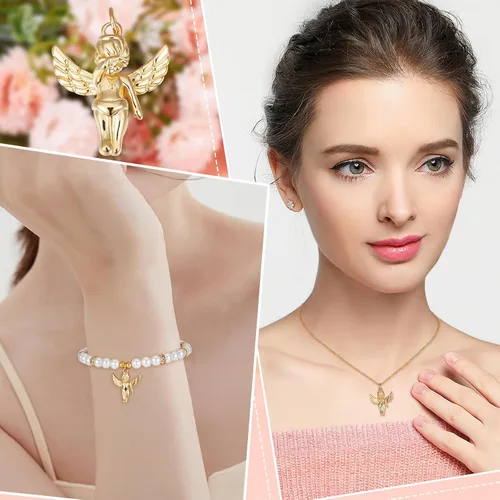 Miniatura 5 de Beebeecraft 1 caja 6 dijes de ángel chapados en oro de 18 quilates con anillo de salto para aretes, pulsera, collar, joyería, manualidades