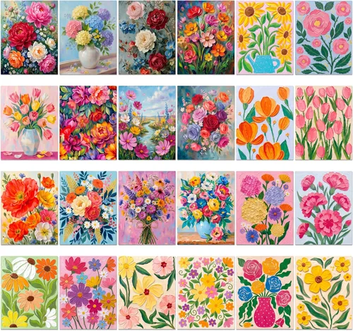 Sherr Juego de 24 lienzos predibujados para pintar para adultos, lienzo preimpreso a granel, sorbo y pintura, paneles estirados, juego de pintura