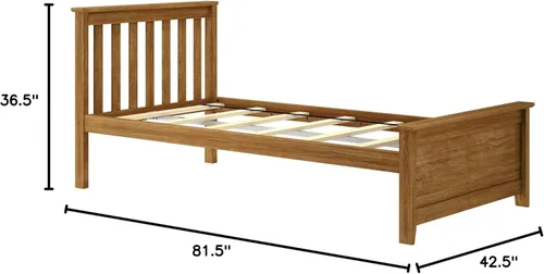 Miniatura 2 de Max & Lily Marco de cama individual con cabecero enlistonado, plataforma de madera maciza para niños, no necesita somier, montaje fácil, Pecan Nuez