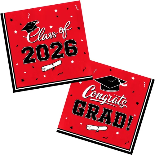 Miniatura 6 de Gatherfun suministros para fiesta de graduación 2022, para 25 comensales, vajilla roja y desechable de papel, con platos, servilletas, vasos, mantel
