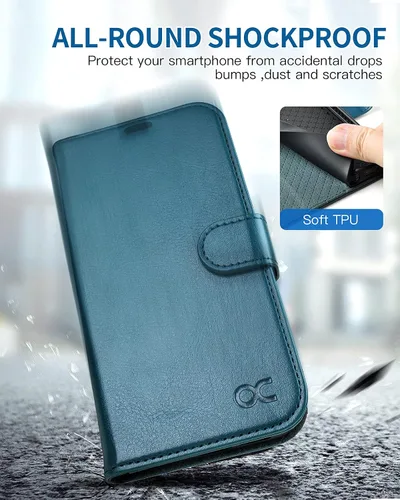 Miniatura 6 de OCASE Funda tipo cartera compatible con iPhone 13, de piel sintética, con tarjetero, bloqueo RFID, soporte para teléfono