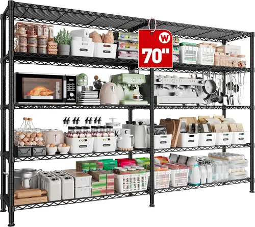 Miniatura 10 de REIBII Estantes de almacenamiento de 70 pulgadas de ancho, servicio pesado, carga 1600 libras, estantería de metal, unidad de estantería de alambre